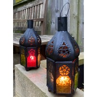 Black Moroccan Lantern with 6 coloured windows from Marrakesh
