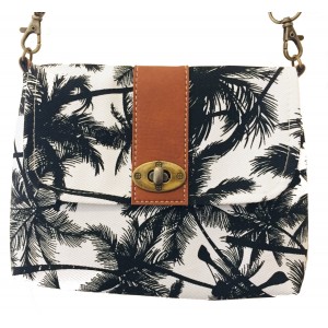 Vegan / Cruelty  Free Mini Hand Bag with detachable adjustable strap - Tropical Palm  Design - Fair Trade