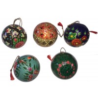 Set of 5 Mixed Kashmiri  Lacquerware Bauble Christmas Tree Decoration 