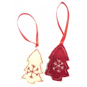 Fair Trade Felt Red & White Christmas Tree Decorations - Set of 2