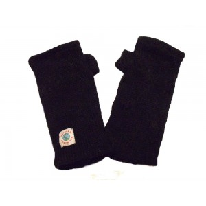 Hand knitted Fleece Lined Fair Trade 100% Wool Black Wrist Warmers / Arm Warmers (Wristies)