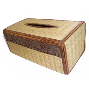 Natural Reed Tissue Box Cover with Elephant Design - Fair Trade
