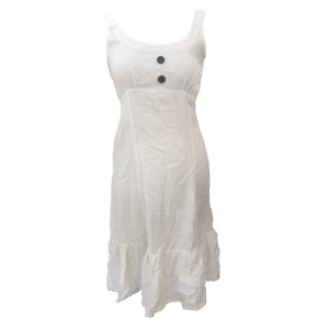 Cream Handloom Cotton Anna Linen Effect Short Dress with Ruffle - Fair Trade