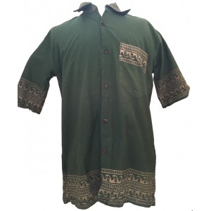 Green Traditional Blockprint Cotton Mens Short Sleeve Shirt - Fair Trade