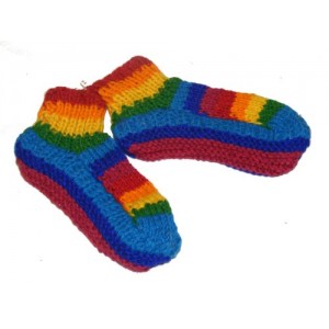 Rainbow Wool Tibetan House Slippers - Handknit - Fleece Lined
