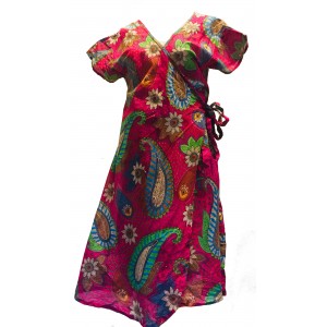 Dark Pink Exotic Flower Soft Cotton Wrap Dress / Over Dress / Cover Up - Fair Trade from Rajasthan, India