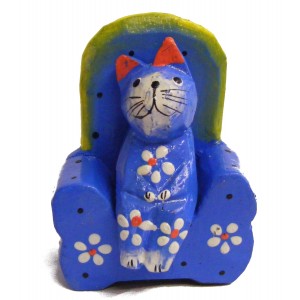 Quirky Fair Trade Wooden Cat in Armchair